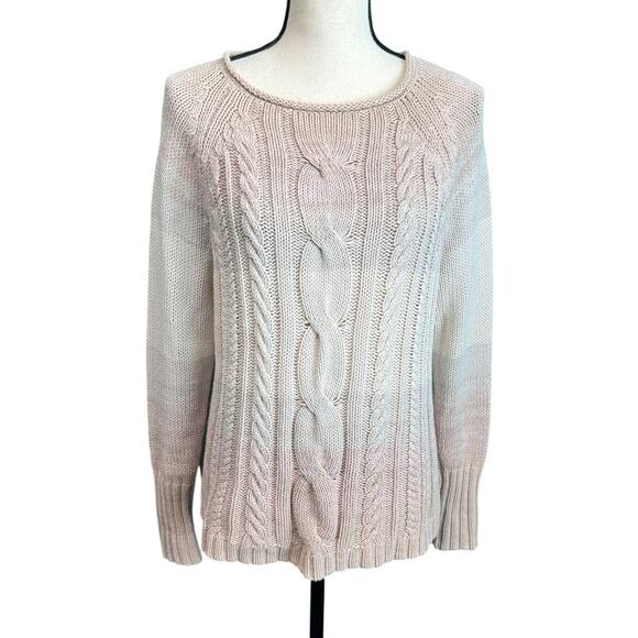 Chaps Cream Ombre Knit Long Sleeve Cable Knit Sweater Women's Medium - Picture 1 of 9